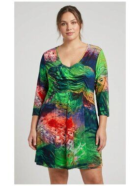 THE PYRAMID COLLECTION Abstract Rainbow Fit & Flare 3/4 Sleeve Mini Dress XL